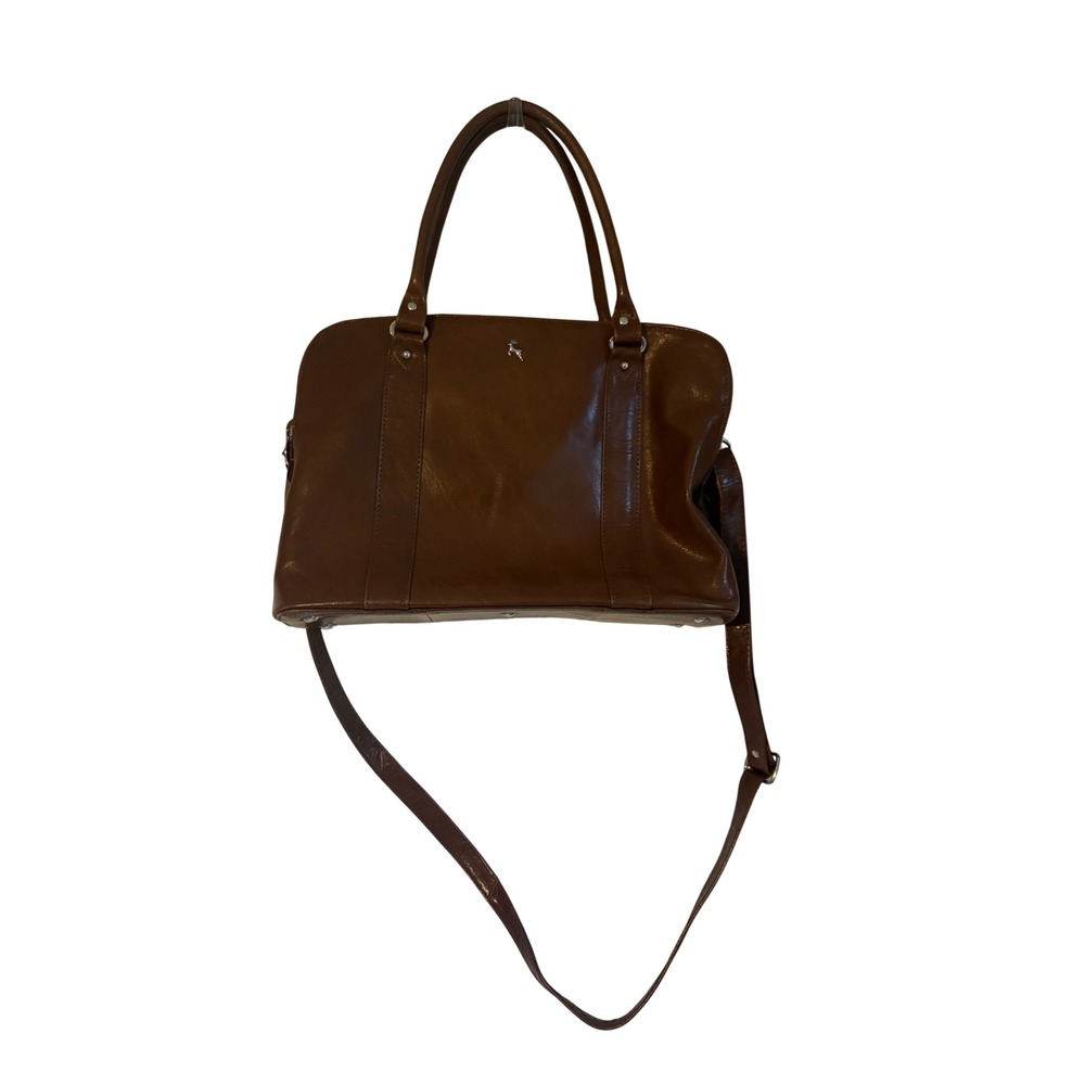 Ashwood Leather Brown Satchel Handbag Crossbody Bag with Silver Stag Logo